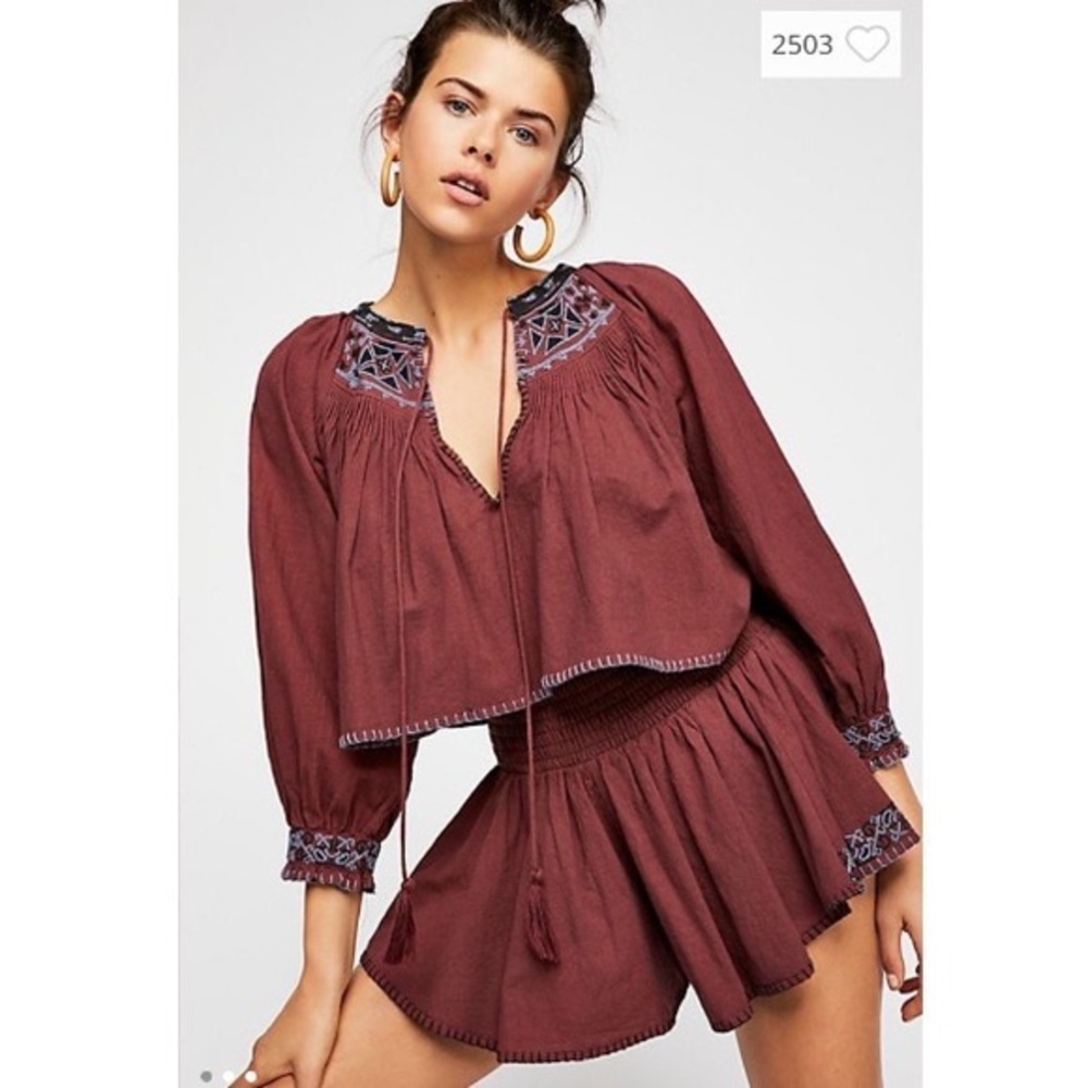 Free People Redwood Embroidered Shorts Set